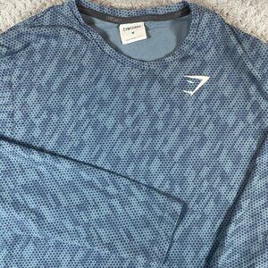 Gymshark Mens Long Sleeve T-shirt Medium Geometric Blue Athletic Gym Performance